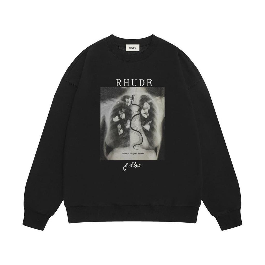 RHUDE Herren Lockerer Baumwoll-Hoodie mit Buchstabenprint - Europäischer & Amerikanischer Trend