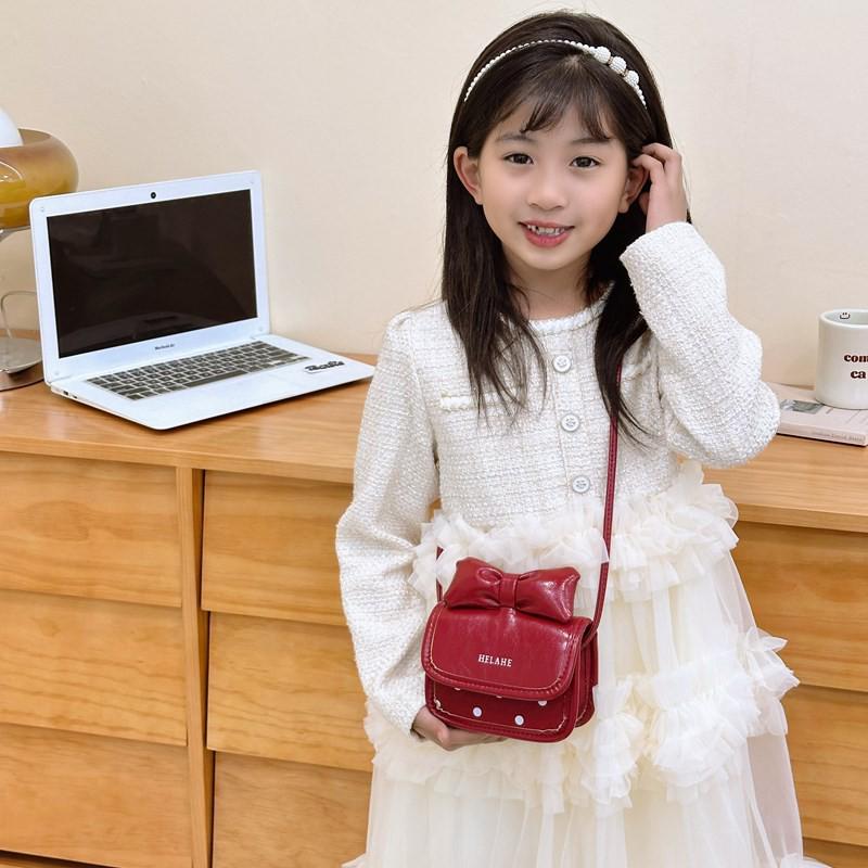 Set de Bolso Bandolera con Lazo de Lunares para Niñas y Monedero