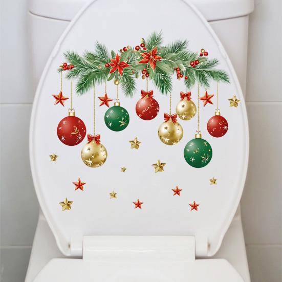PVC Toilet Lid Sticker Christmas Ball Sticker, Removable Bathroom Wall Decoration Decal, Waterproof Decal for Holiday Party Pattern Decals
