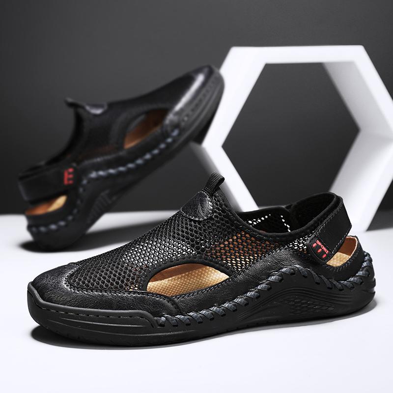 Fashion Handmade Men's Summer Shoes Breathable Men Casual Mesh Flats Quick Dry Wading Aqua Shoes Outdoor Hollow Out Flats Comfy Sandals