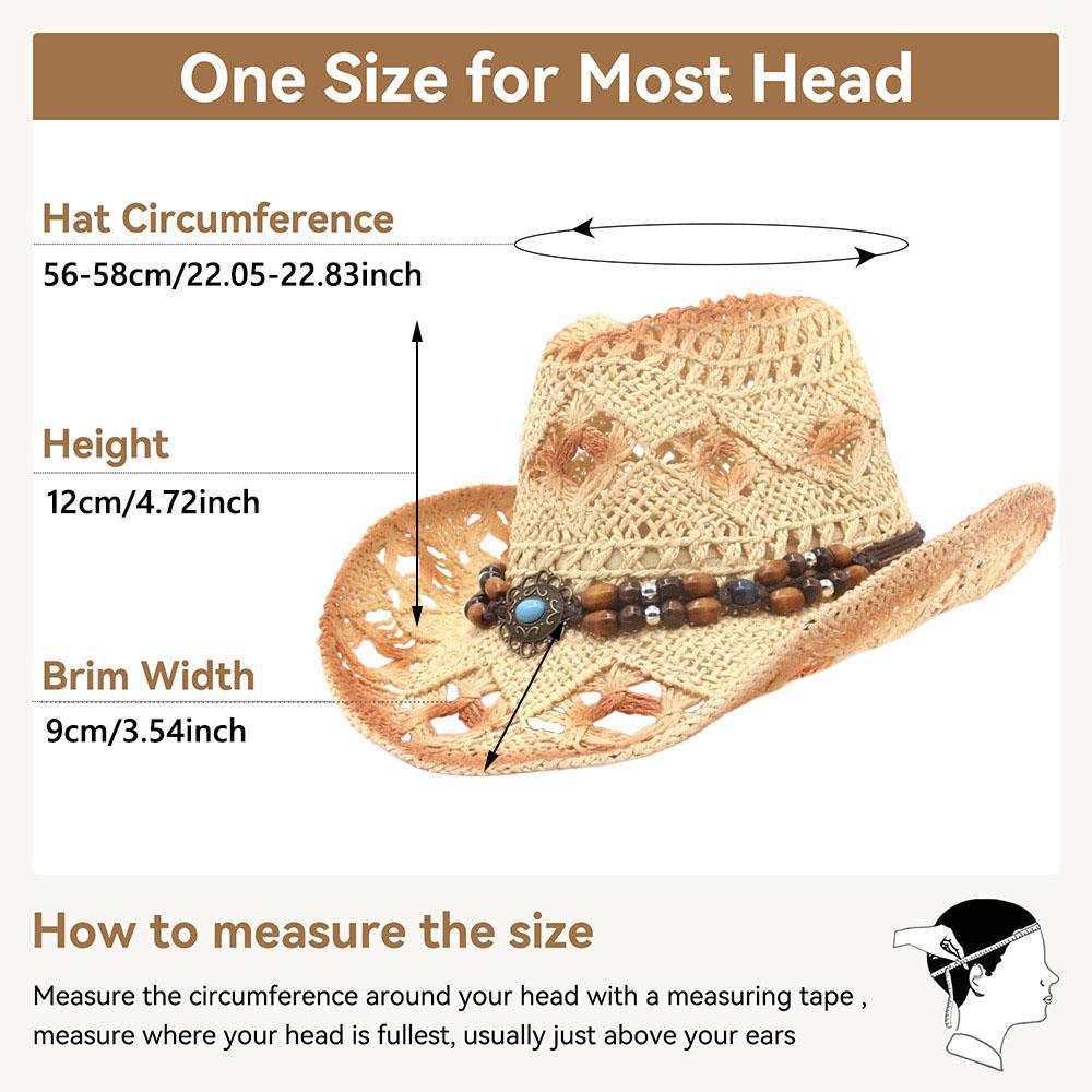 with Vintage Decorative Bands Beach Sun Hat Wide Brim Western Cowgirl Hat Cowboy Hat for Holiday