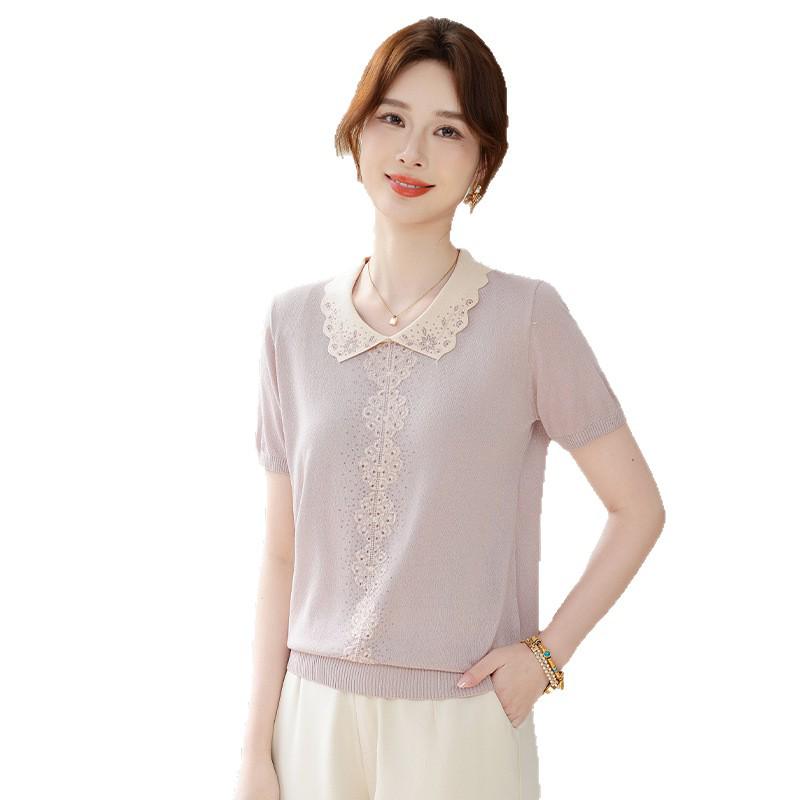 Women's 2026 Trendy Ice Silk Knit Short Sleeve Top – Lightweight and Fashionable Summer Style