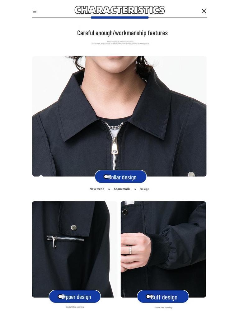 Men's Versatile Lapel Bomber Jacket - Spring & Fall Solid Color Casual Workwear