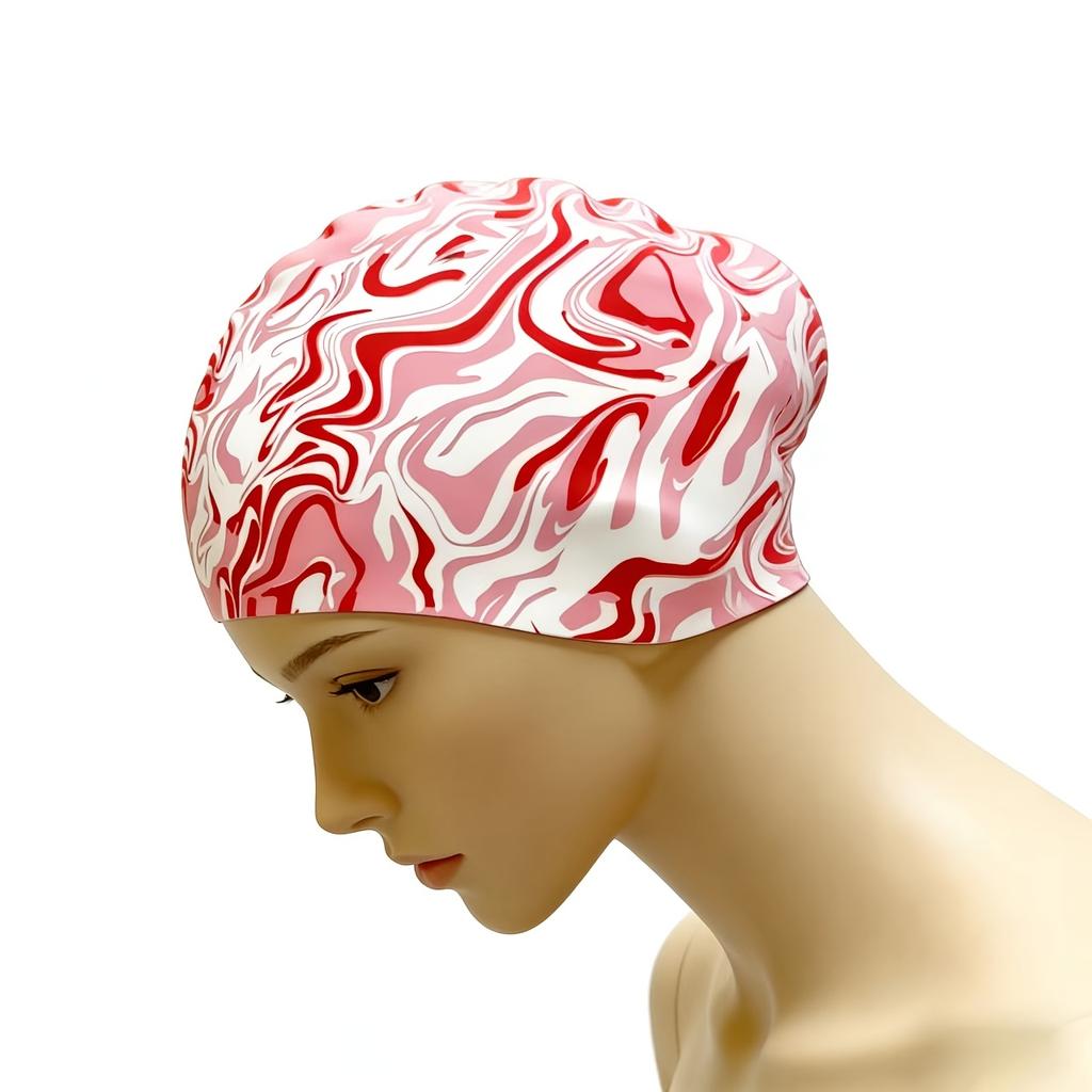 1 Pièce Bonnet de Bain Surdimensionné en Silicone Double Face Imprimé Haute Élasticité pour Femme, Pour l'Entraînement de Natation, la Plage et les Sports Nautiques