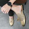 New Men Gold Black Half Slippers Driving Shoes Male Sequin Tassels Casual Mules Moccasins Breathable Loafers Zapatos Hombre