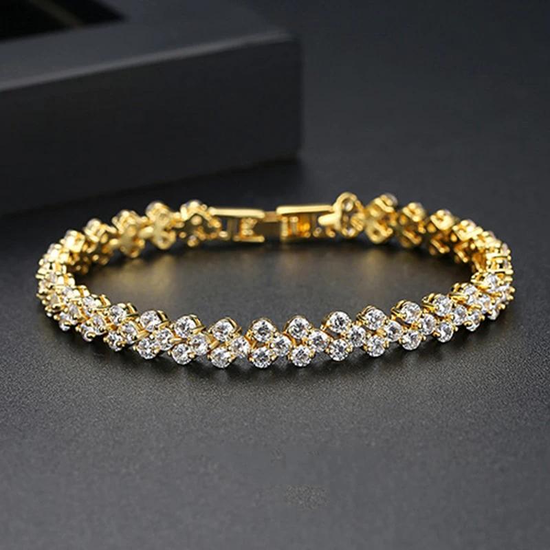 1PC Trendy Rhinestone Charm Bracelet Bridal Wedding Zircon Bracelet Luxury Silver Color Crystal Zircon Female Jewelry Bracelet Gift