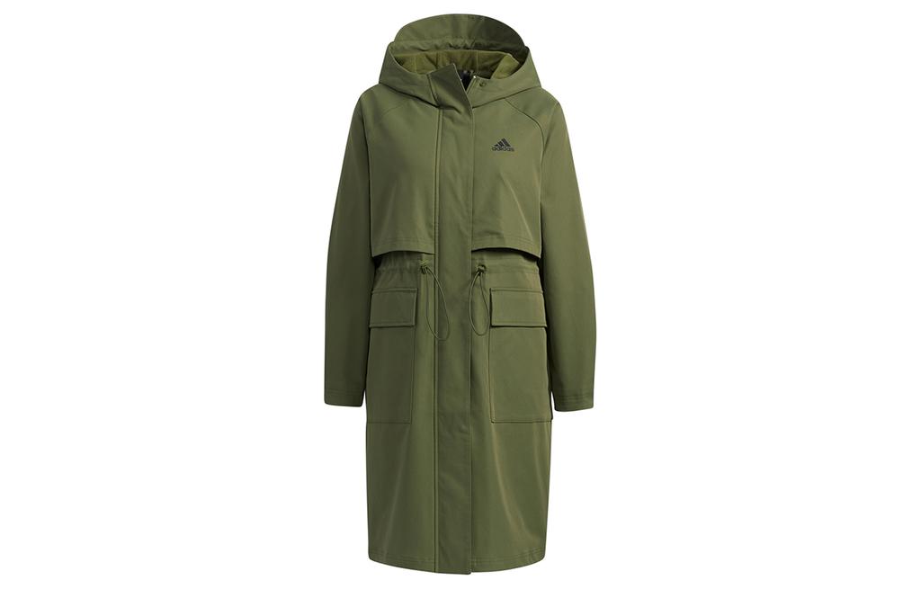 Women's Jacket Adidas Tech Jkt Long Mid Length Casual Sports Fleece Lined Hooded Jacket Women's Army Green