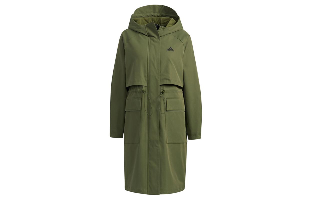 Adidas Tech Jkt Long Mid Length Casual Sports Fleece Lined Hooded Jacket Women s Army Green GP0632 M