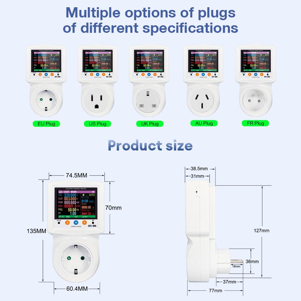 16A Tuya WiFi Electricity Consumption Energy Meter Power Meter Smart Electric Energey Meter Voltage/Current Protector EU Socket