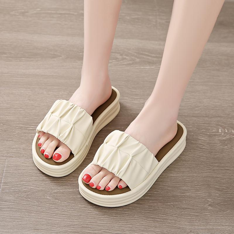 Sandales à enfiler CRLAYDK tendance pour femmes, basiques, à plateforme, à bout ouvert, pantoufles de plage pour tenue décontractée ou habillée, pliables, chaussures d'intérieur et d'extérieur