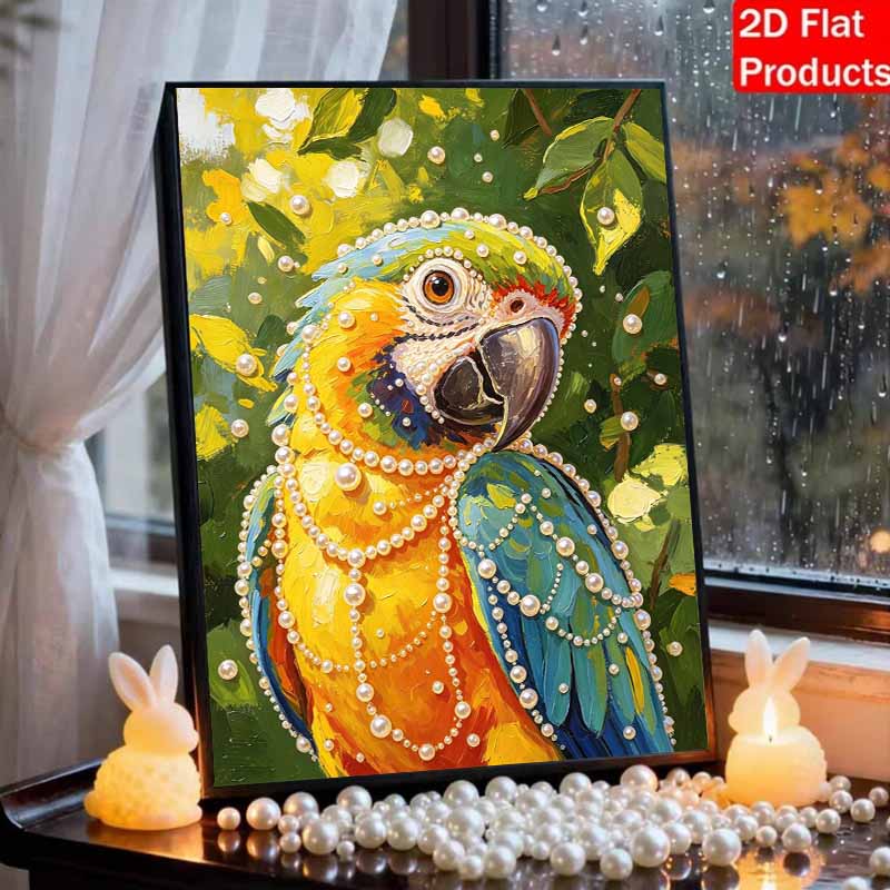 Beautiful Framed Pearl Painting Kit Vibrant Tropical Parrot Design DIY 3D Bead Art Canvas Creative Wall Decor Relaxing Hobby Gift for Adults