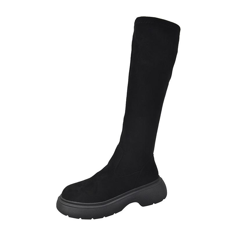 But Knee Boots Women's Flat Bottom New Spring and Autumn Elastic Thin Boots Small Long Boots High Martin Boots