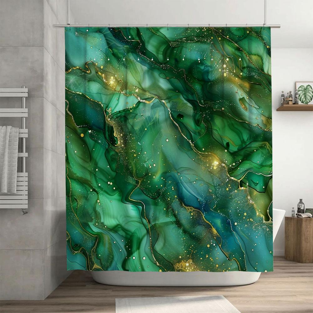 Luxuriöser grüner Marmor-Duschvorhang mit Goldglitzer, modernes wasserdichtes Badezimmerdekor für die Heimdekoration, extra lang 72 x 84 Zoll