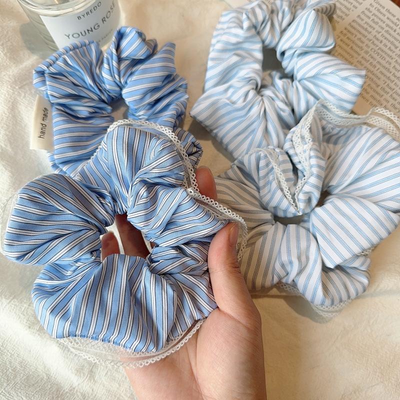 Temperament fine stripes small fresh lace lace colorectal hair circles fabric hair circle balls of hair rope