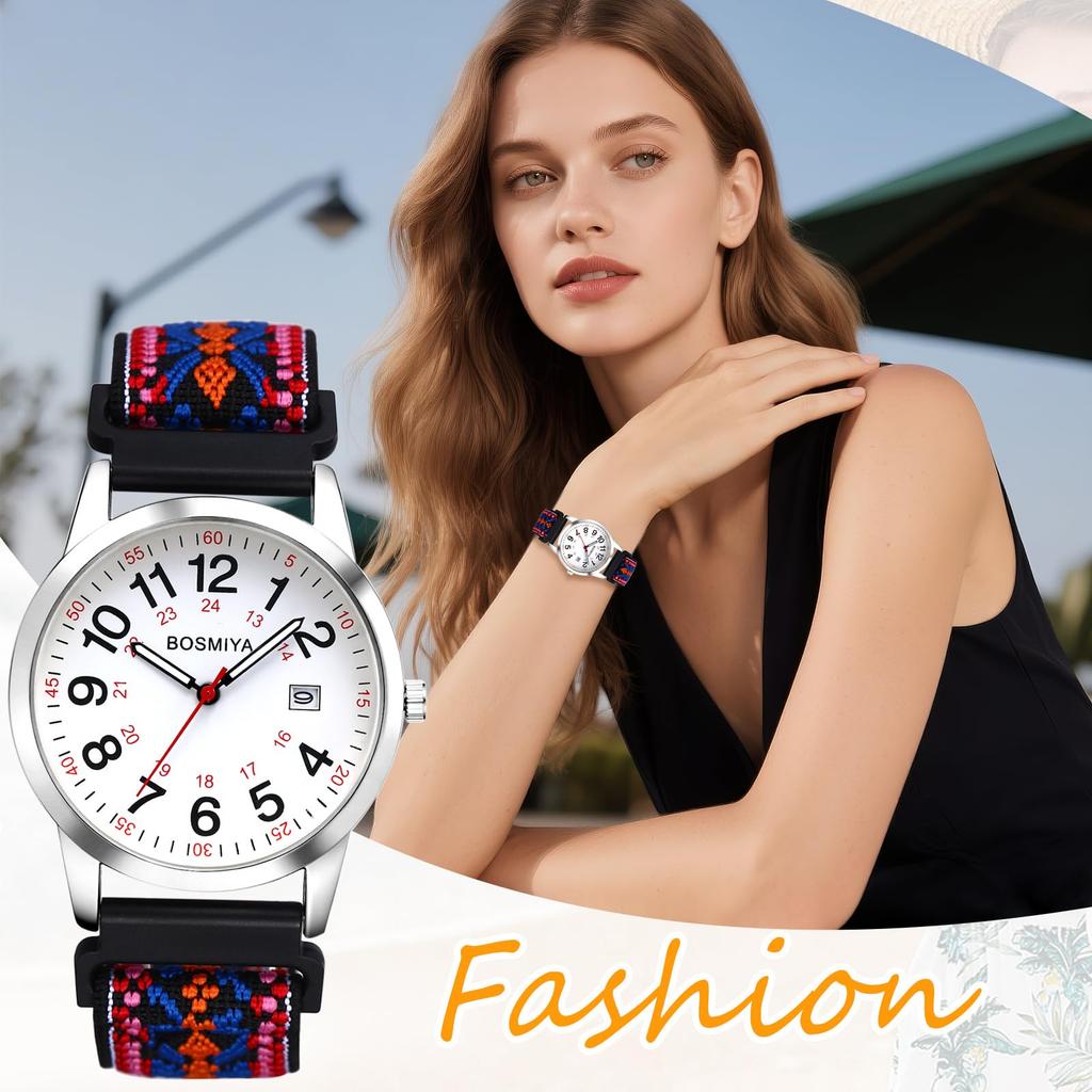 Braided Analog 24 Hour Date Display Adjustable Fashion Watch Boyfriend Gift Men's Wristwatch, Band, Elastic, Waterproof Display, Calendar, Window,