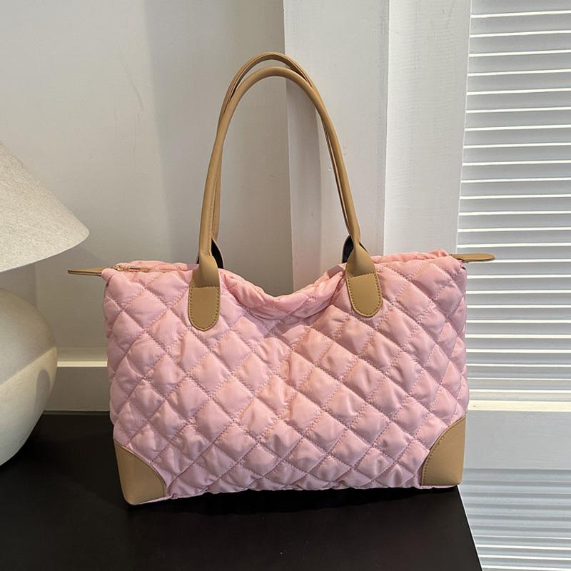 Embroidery Plaid Casual Tote Bags For Women Large Capacity Cotton Shoulder Bag Ladies Handbags For Commuting