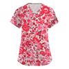 Women's Fashion Printed  Short Sleeve Care Workwear With Double Pockets Top