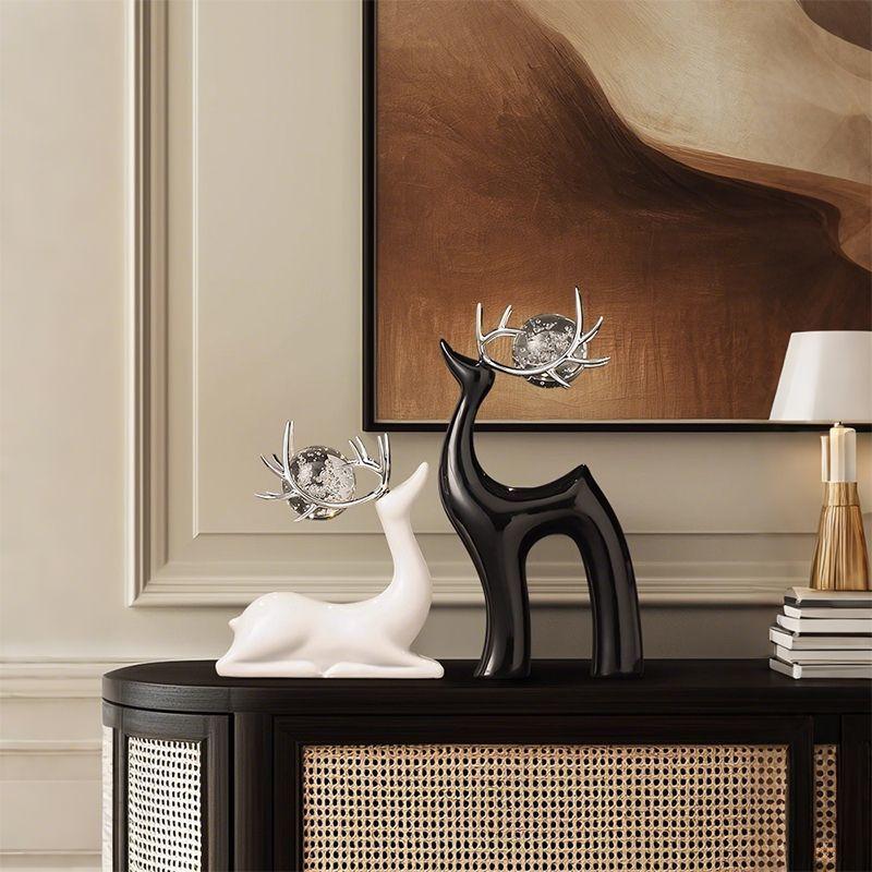European Elegant Luxury Ceramic Elk Decorative Ornament – Home Living Room, Wine Cabinet, TV Cabinet, Hotel Lobby Decor