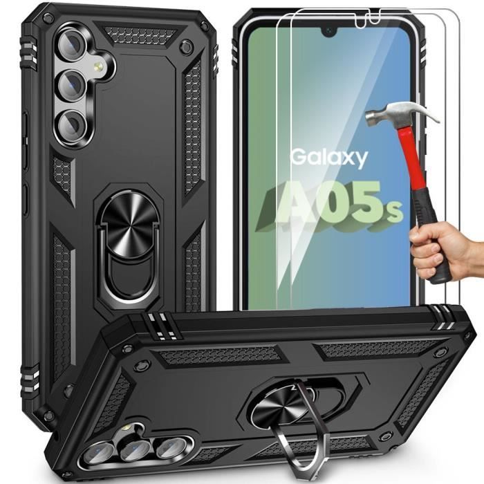 Coque de protection - Samsung - Galaxy A05s - Noir - 2 Verres Trempés - Antichoc Bordure Renforcée