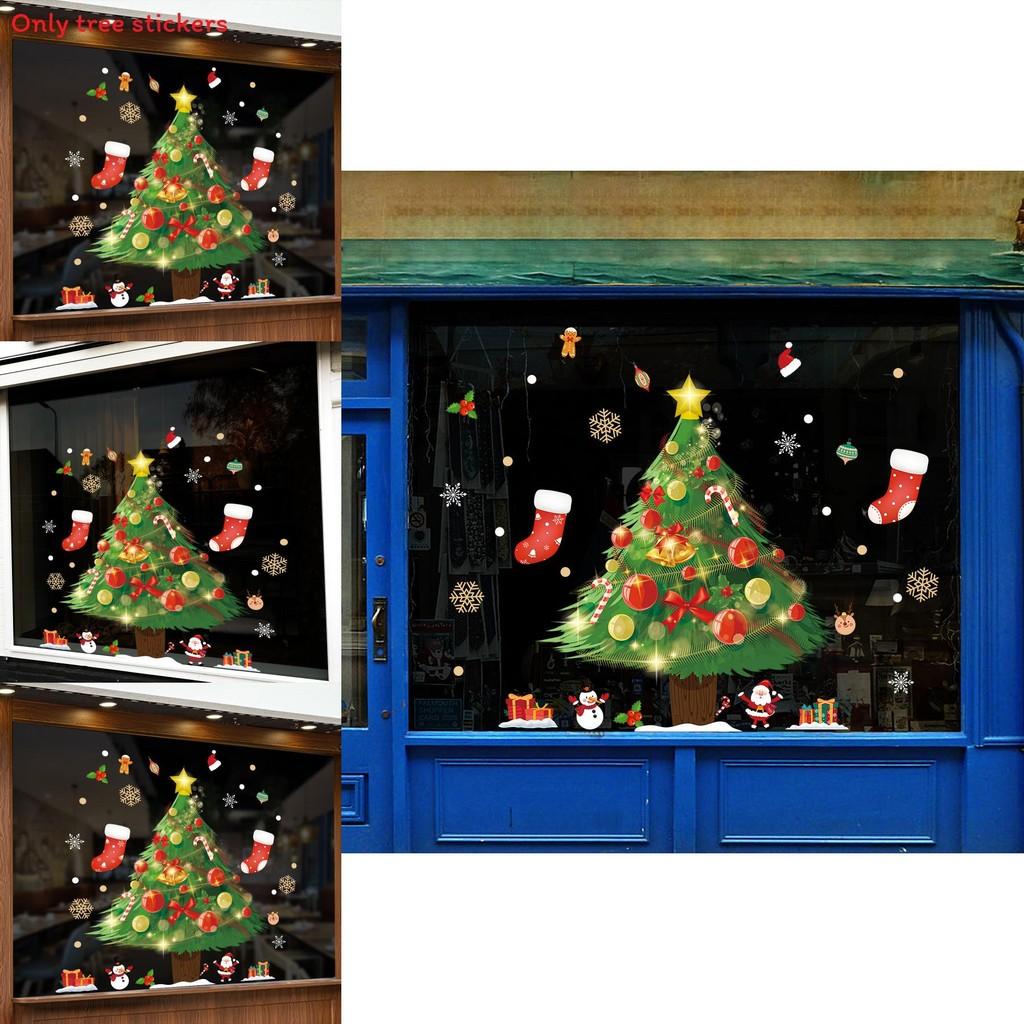 Christmas Scene Pvc Static Cling Window Decal With Santa And Tree For Holiday Decor