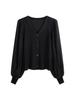 Women's White V-Neck Long-Sleeved Knit Cardigan with Lantern Sleeves - New Korean Autumn/Winter Style