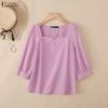 ZANZEA Women Square Collar Solid Color Casual 3/4 Sleeve Blouse