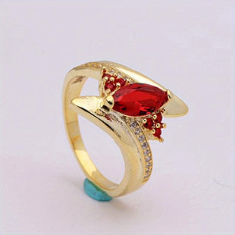 Milangirl Fashion Ring Cross Inlaid Blue Red Rhinestone Female Ring Temperament Girl Party Jewelry Gift Daily Wearable