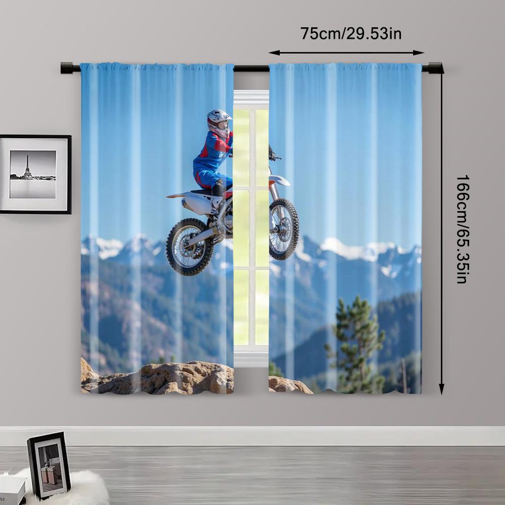2pcs, Creative Curtains Motocross Bike Style Stunt Machine Washable Polyester (without Rod) Stuff Clearance Perfect for Bedroom,