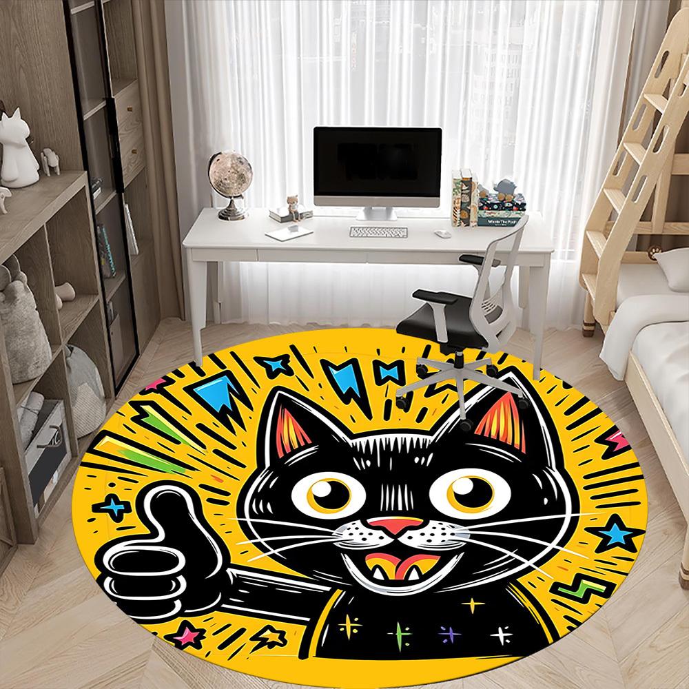 1pc Cat Party Office Round Area Rug, Under Office Chairs Bedroom Living Room Home Decor, Room Deco