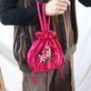 Leaf Embroidery Flower Handbag Ethnic Style Small Purse Wallet Hanfu Drawstrings Bag  Travel