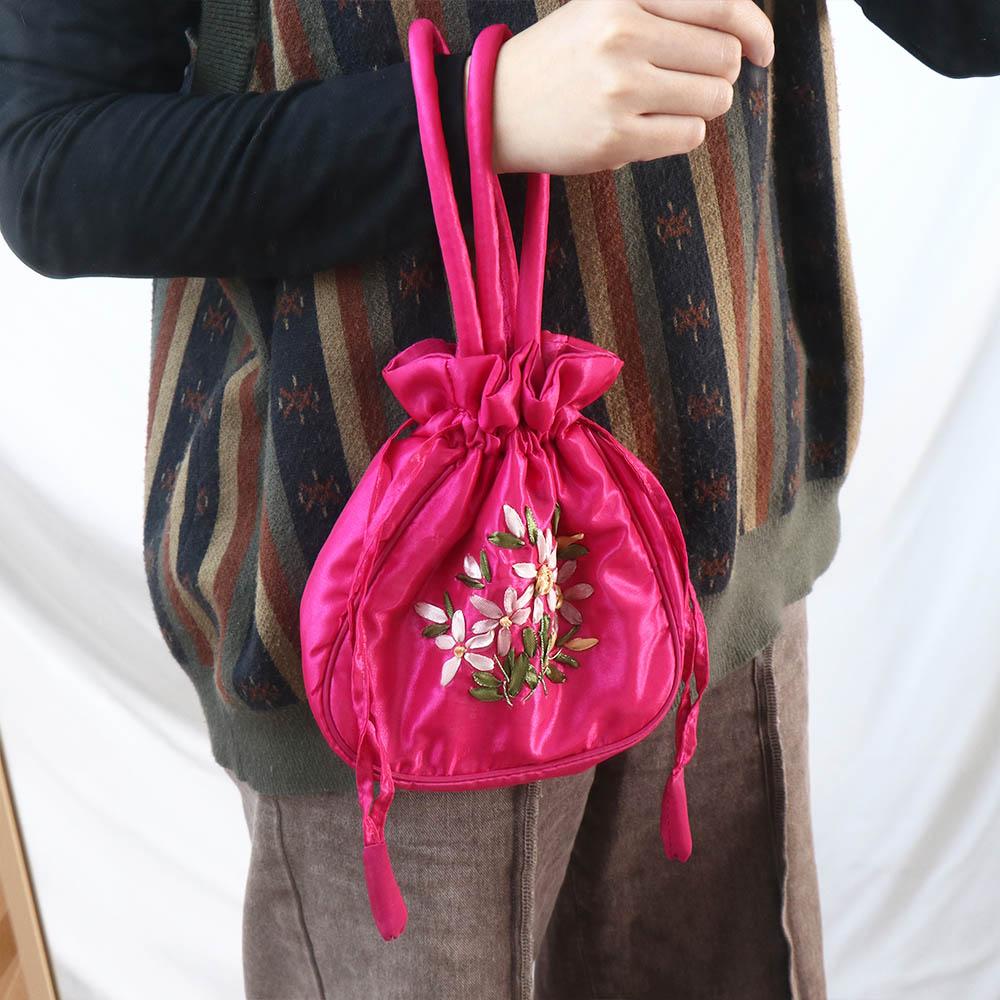 Leaf Hanfu Drawstrings Bag Ethnic Style Small Purse Wallet Retro Embroidery Flower Handbag Daily