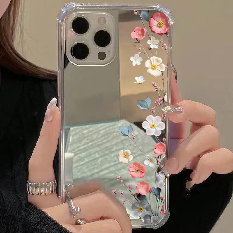 Cute Flowers Mirror Acrylic Soft Phone Case For iPhone 17 Pro Max 16 15 14 13 12 11 Pro 17 Air XS X XR 7 8 Plus Bumper Cover