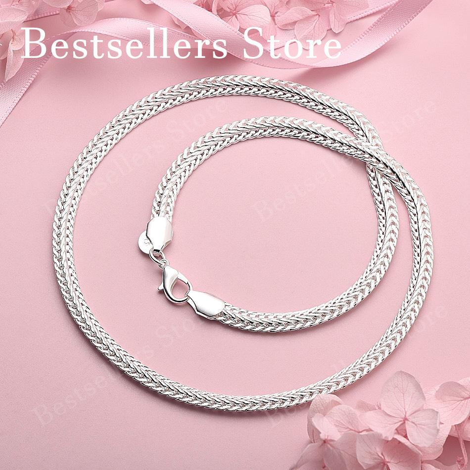 Charmant Collier Chaîne Tressée Classique Simple en Argent Sterling 925 pour Hommes Femmes Mode Fête Mariage Bijoux