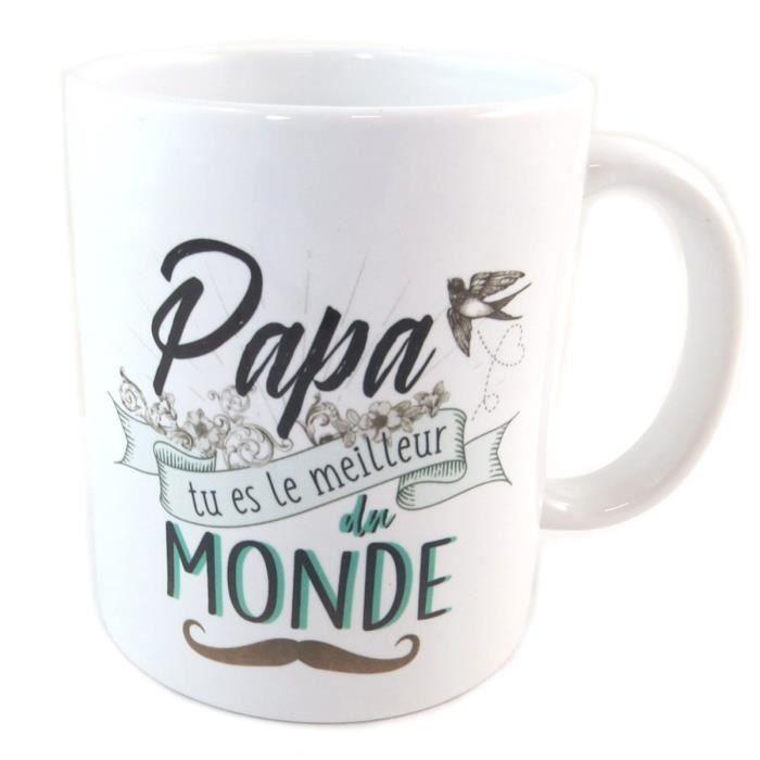 Mug - Tendresse - Papa Tu Es Le Meilleur - Céramique - Blanc - 11.5x9.5 Cm