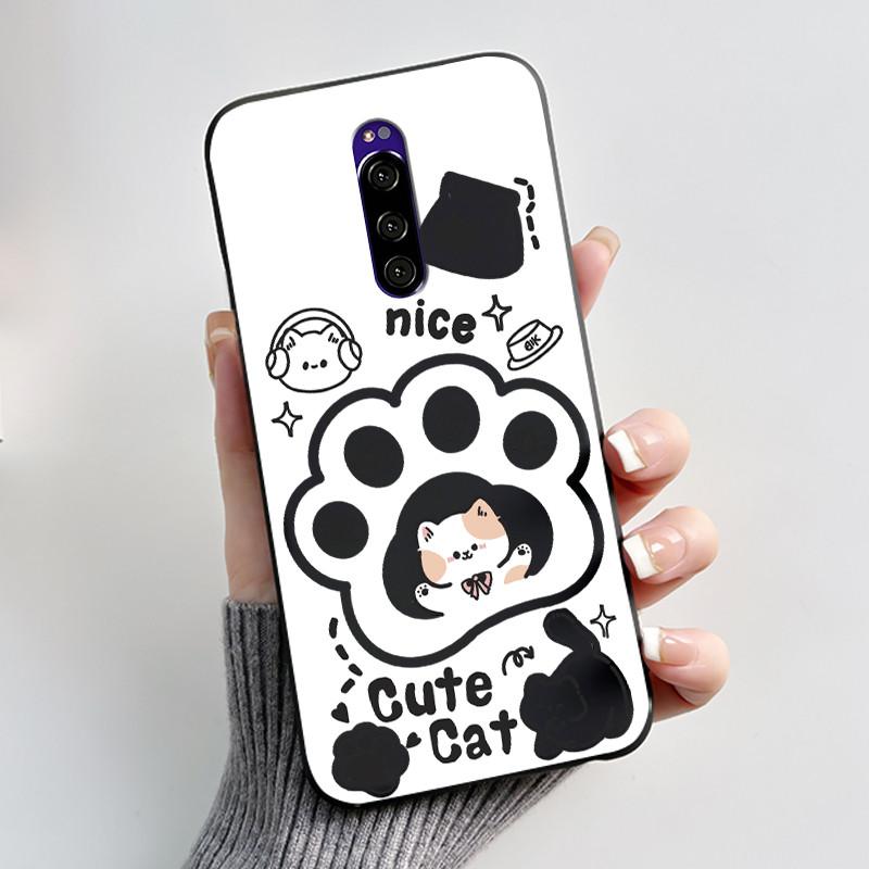 Coque Mignonne Pour Sony Xperia 1 / Xperia XZ4 Fundas Coque Imprimée Housse de Protection Silicone Souple Dessin Animé Noir Coque Capa