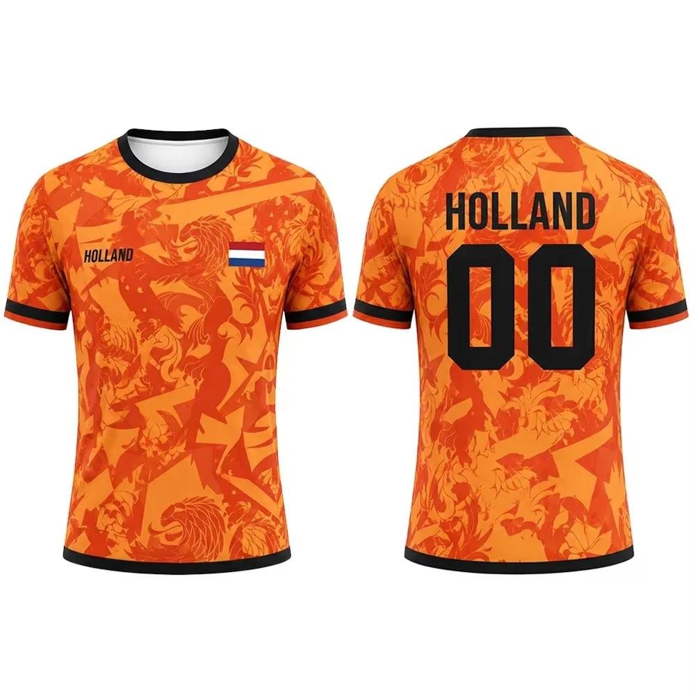 Maglia da Calcio Olandese per Uomo Modello Leone Olandese Asciugatura Rapida Traspirante Leggera T-shirt da Allenamento Calcio per Tifosi