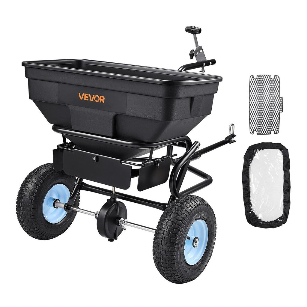 Tow Behind Broadcast Spreader, 130LBS Capacity, Tow/Push Garden Spreader with 13 In Tires, 30 Adjustable Setting & 9.8 Ft Spreading Width, Lawn