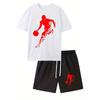 European Size Men'S Short-Sleeve T-Shirt with a Dynamic Basketball Silhouette Print , a Casual Sports Outfit Suitable for Spring And Summer
