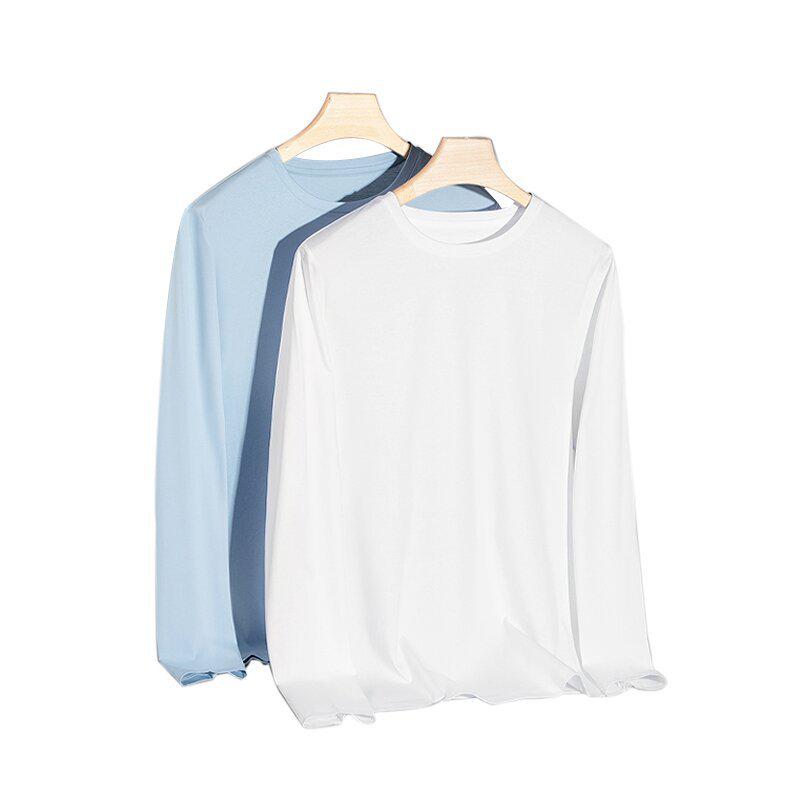 Men's 175g Pima Cotton Long-Sleeved Crew Neck T-Shirt, Solid Color, 80 Count, Versatile Casual Base Layer