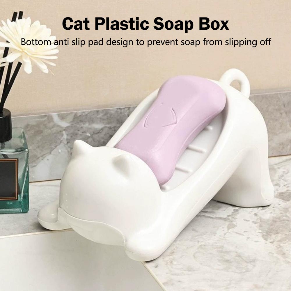 Drainable Sponge Soap Bar Container Tray Cartoon Cat Plastic Soap Box Washing Sponge Holder Decorative Storage Rack