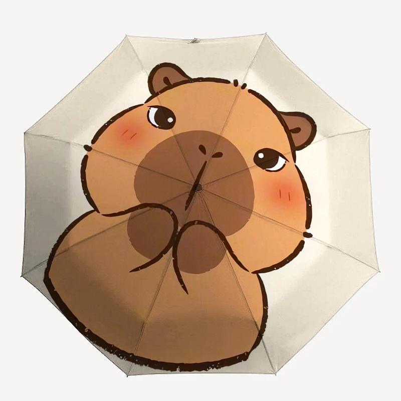 Capybara Automatic Folding Umbrella  Simple 8 Rib Design, Bright Cartoon Pattern, Durable Iron Frame, Suitable For Travel, Outdoor, Beach  C