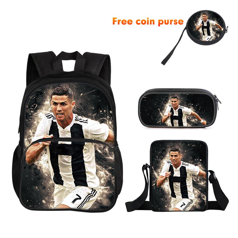 Ronaldo 3Pcs Set Backpack Sport Shoulder Bag Pencil Case CR Backpack Football Star Book Bags for Boys Girls Best Gift