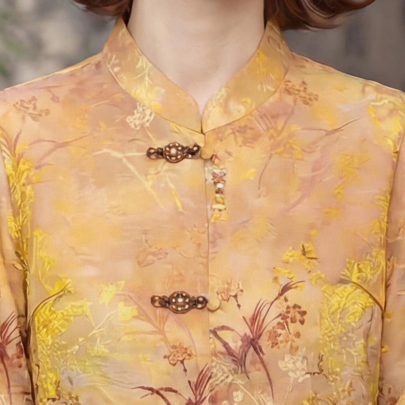 Mom's Elegant Seven-Sleeve Summer Shirt - 2026 Chinese National Style for Middle-Aged Women