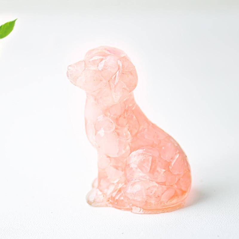 Resin Dog Figurine With Natural Crystal For Office Desk Decor And Home Gift