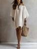 Abito Estivo Casual Moda in Misto Cotone e Lino con Scollo Bardot e Maniche a Pipistrello, Vestibilità Larga per Donna