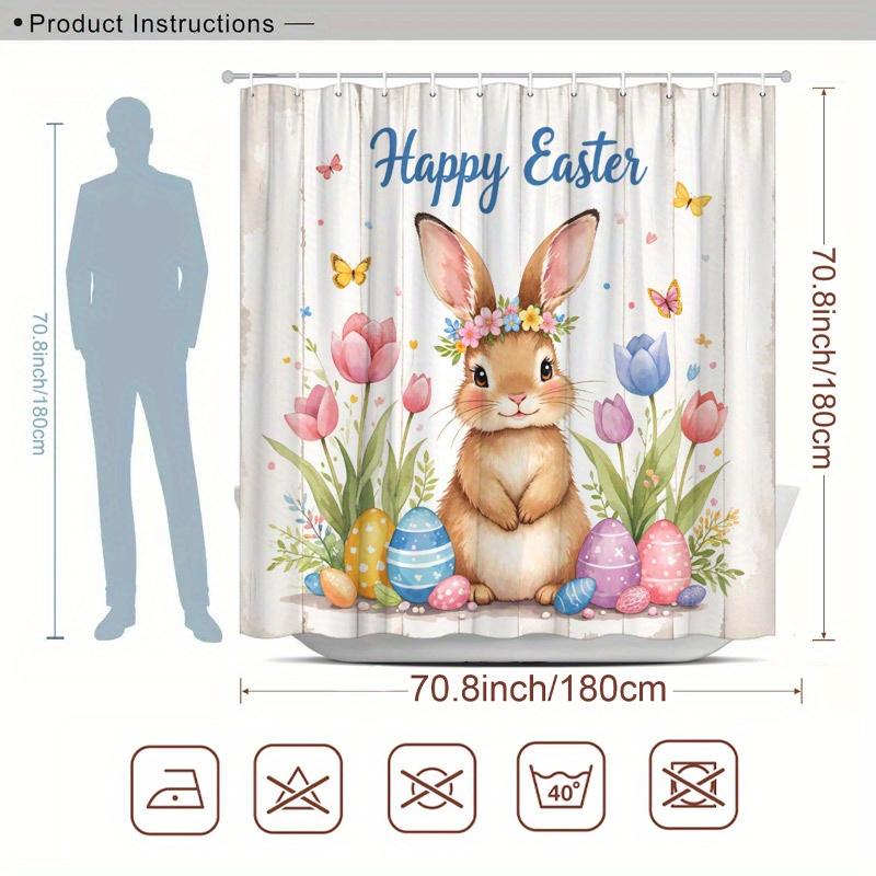 1pc Whimsical Watercolor Bunny Easter Shower Curtain - 70.8x70.8 Inch Durable Polyester Bathroom Decor with 12 Hooks, Machine