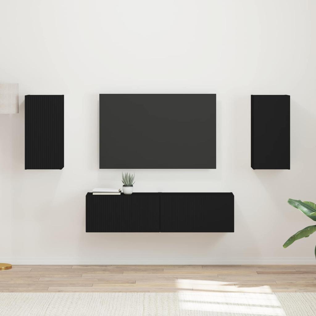 TV Cabinet Set 4 Pcs Black Particleboard