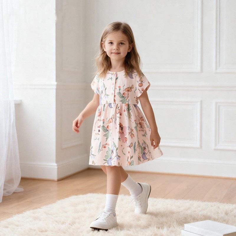 Girls Summer Princess Dress Round Neck Short Sleeve Toddler Dress