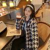 2023 Autumn And Winter Fashion New Coat Knitted Round Neck Top Women All-match Houndstooth Sweater Single-breasted Cardigan
