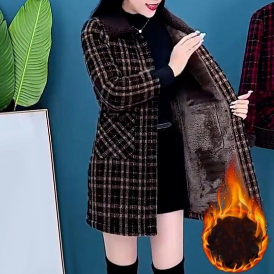 Elegant Thickened Fleece-lined Medium-length Autumn Winter Jacket for Women Slimming Mother's Warm Coat